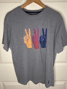 Men's Gray Short Sleeve Graphic Tee with Peace Hand Prints, World Peace, Unity